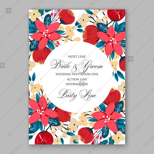 Hochzeit - Red cream Peony Poinsettia wedding invitation printable template vector card