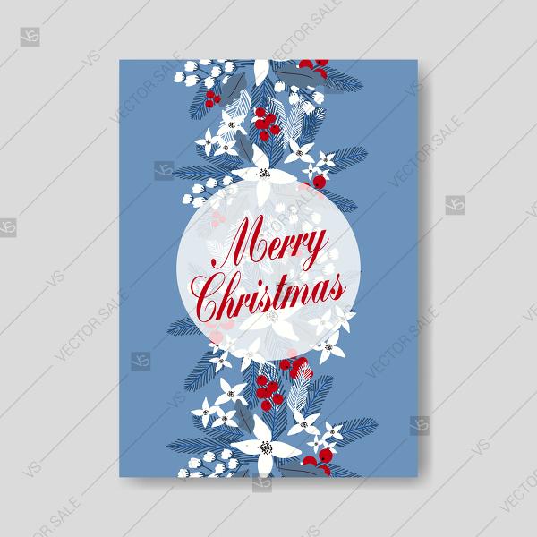 Mariage - White poinsettia christmas party invitation on blue background floral design