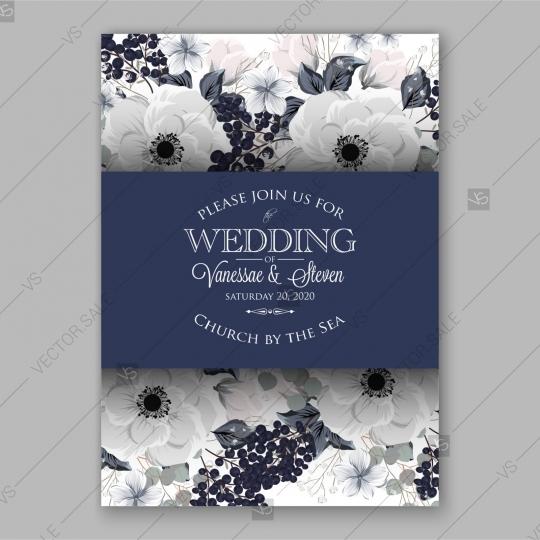 Mariage - Anemone Wedding Invitation Card Vector Template