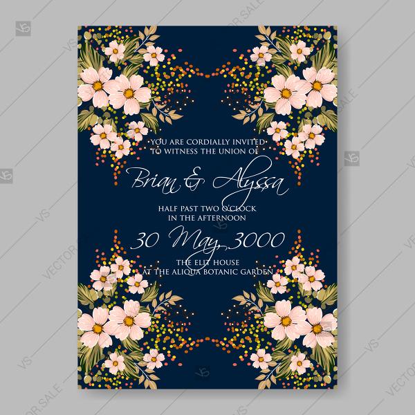 Mariage - Wedding invitation small creme vector rustic flowers cherry, sakura Japanese style birthday card