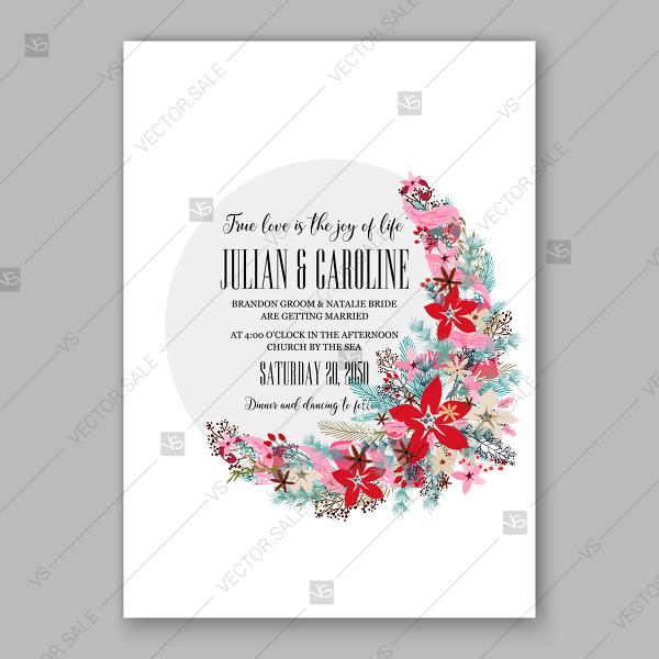 Свадьба - Poinsettia Wedding Invitation floral ornament Christmas Party wreath poinsettia pine branch fir tree spring