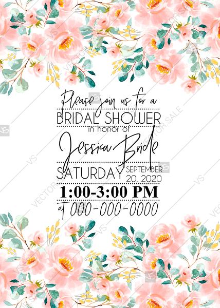 Hochzeit - Wedding invitation set blush pastel peach rose peony sakura watercolor floral engagement party card PDF 5x7 in customize online