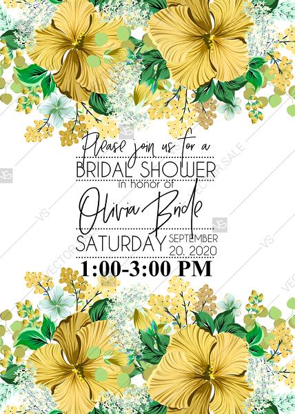 Hochzeit - Wedding invitation set yellow lemon hibiscus tropical flower hawaii aloha luau PDF 5x7 in invitation editor