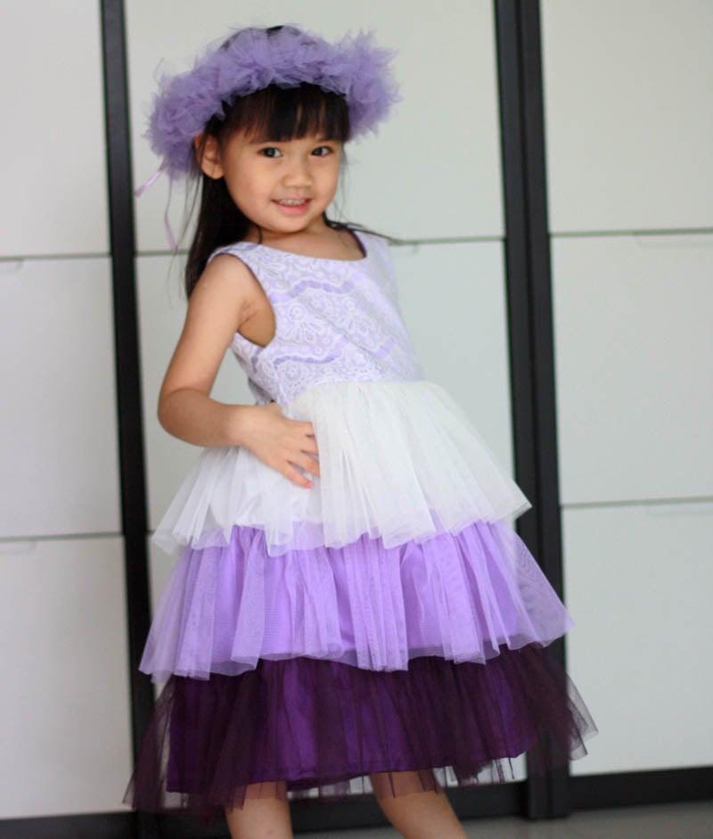 Wedding - Purple flower girl dress, ombre white and purple satin and lace girl's dress, birthday dress, christmas dress, easter dress