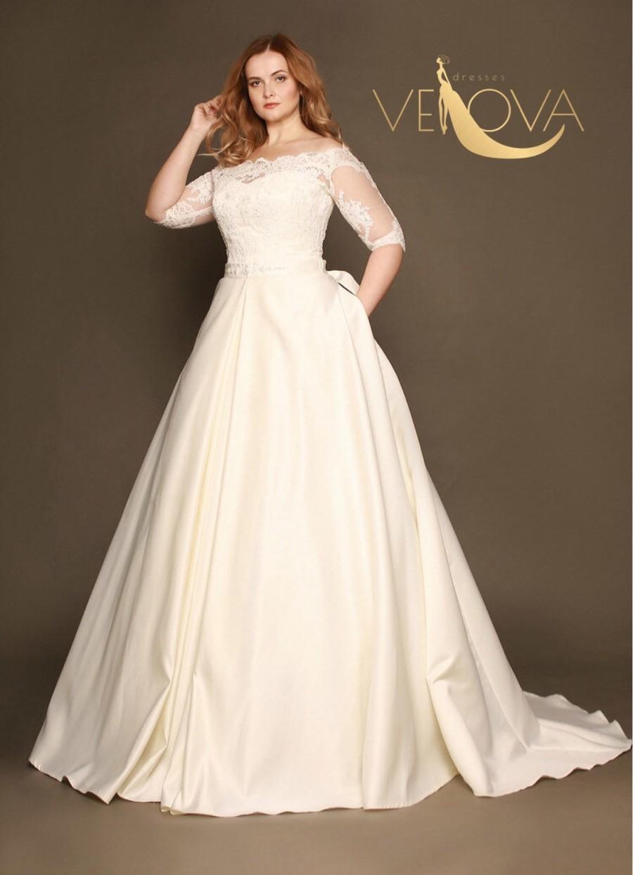 زفاف - Plus Size Wedding Dress Long Sleeve Lace