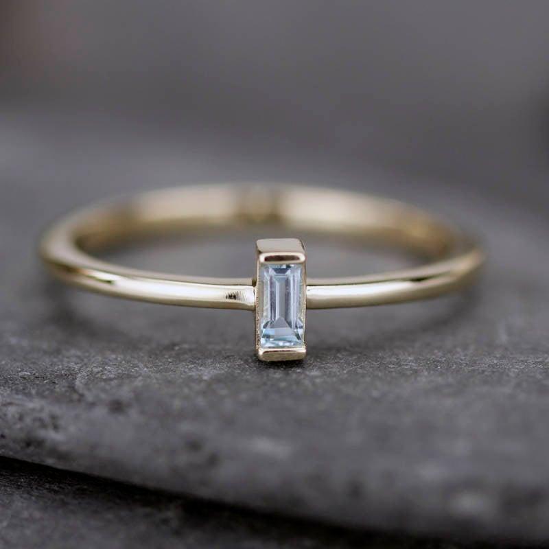 Wedding - Baguette Ring, blue topaz Baguette, Dainty Baguette Ring, Staking Ring, Baguette, Engagement Ring, Dainty Ring, Cluster Ring Baguette