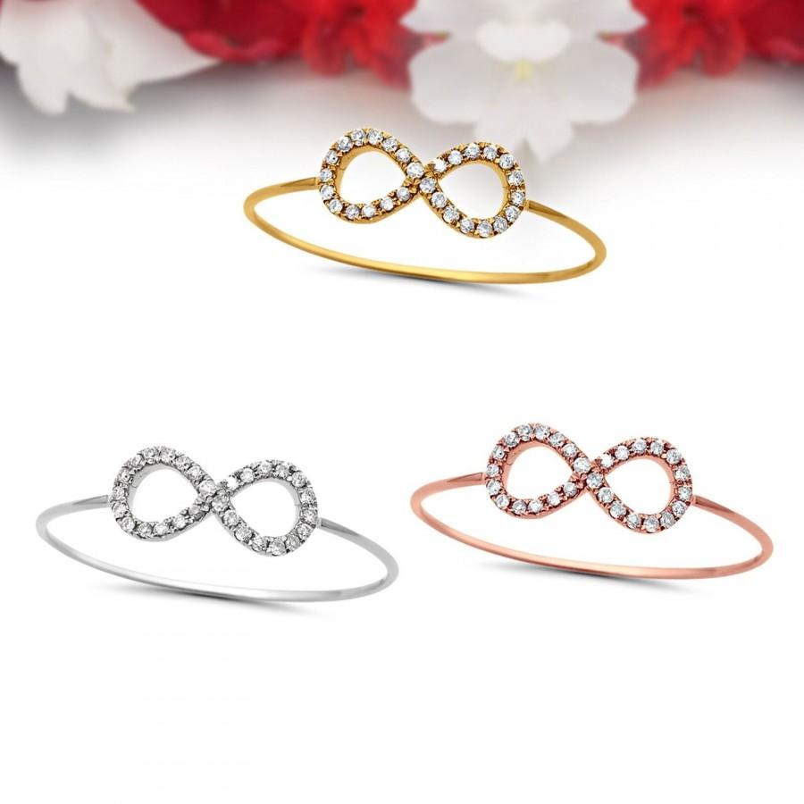 Mariage - Art Deco Wedding Engagement Ring 0.06ct 14kt White, Yellow & Rose Gold Diamond Infinity Love Ring Size 6.5