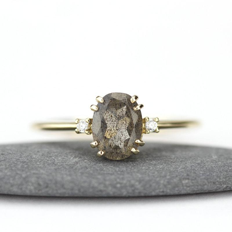 Свадьба - delicate diamond ring, engagement ring, oval engagement ring, anniversary ring, minimalist ring, simple ring, modern ring, labradorite ring