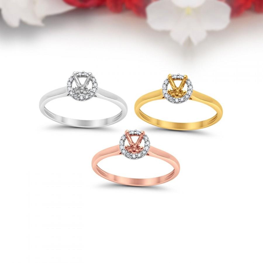 Mariage - Art Deco Halo Style Semi Mount Engagement Ring 0.06ct 14kt White, Yellow & Rose Gold Diamond Ring Size 6.5