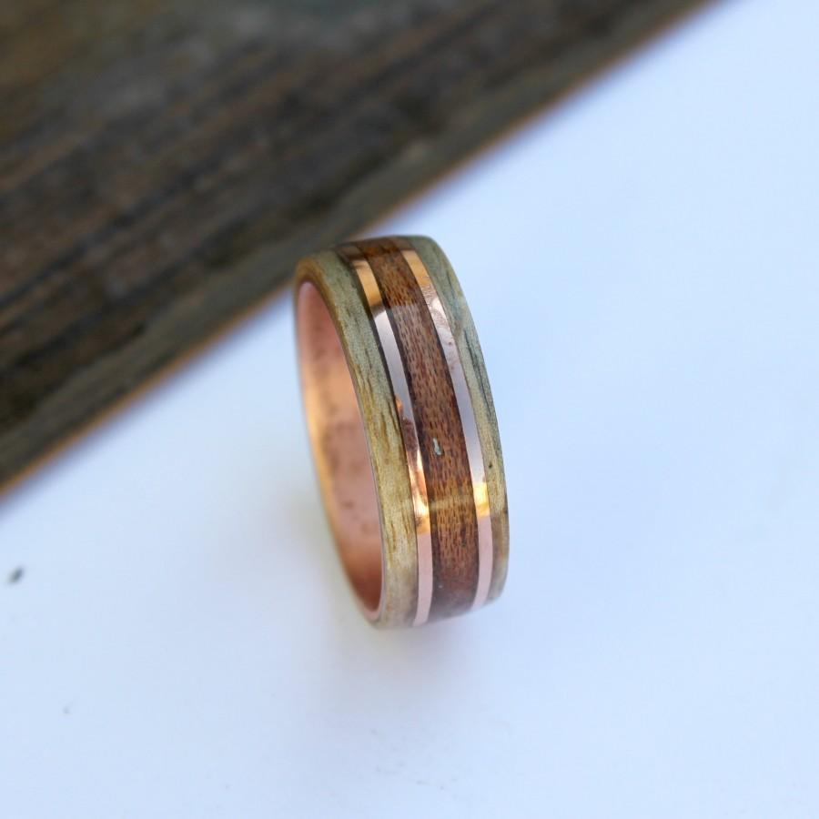 Wedding - Maple wood and mahogany ring on copper ring