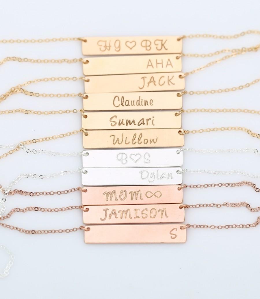 Wedding - Bar Necklace, Personalized Nameplate Necklace, Initial Gold Bar Necklace, Rose Gold Name Bar Necklace, Silver Monogram Necklace