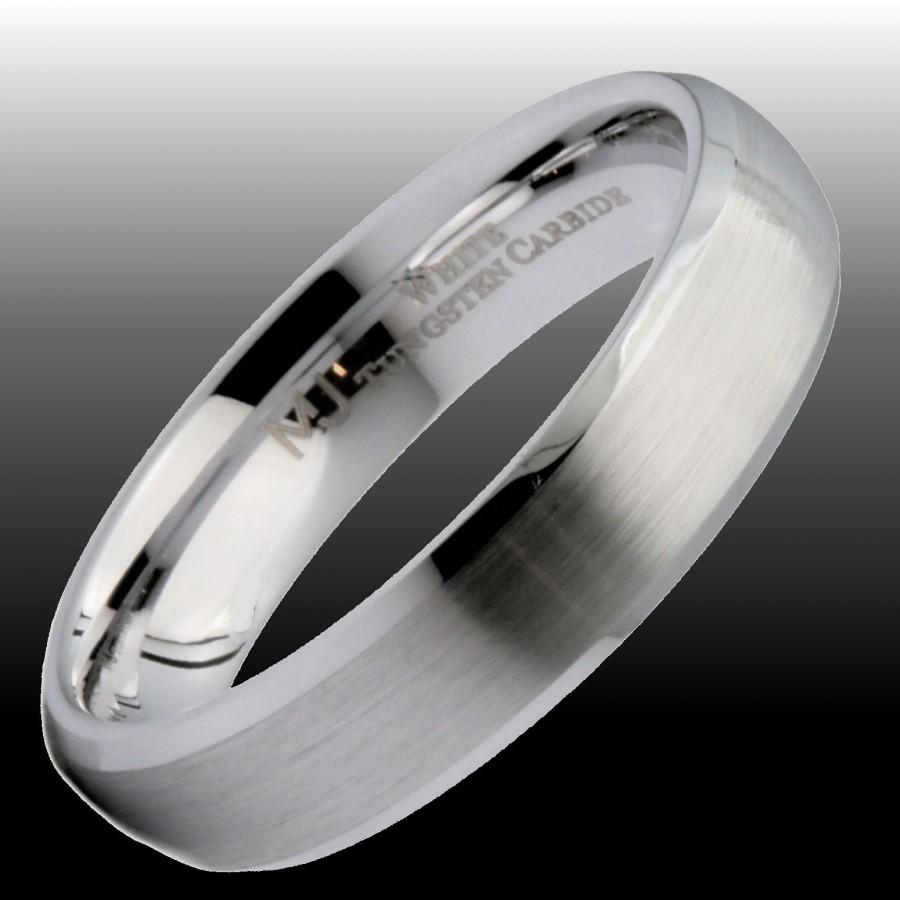 Hochzeit - 5mm White Tungsten Carbide Brushed Curved With Polished Edges Wedding Band Ring. Free Inside Laser Engraving