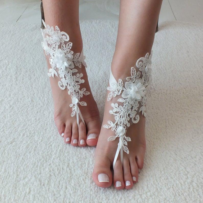Luxury Crystals Ivory Barefoot Sandals Foot Jewelry Beach Wedding Sandals Barefoot Wedding Shoes Bridesmaid Gift Boho Wedding Shoes