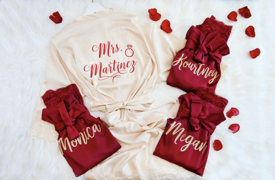 Свадьба - Bridesmaid Robes, Personalized Getting Ready Robes, Robes with Lace, Bridesmaids Wedding Robes, Bridesmaid Getting Ready Robes, Bridal Robes