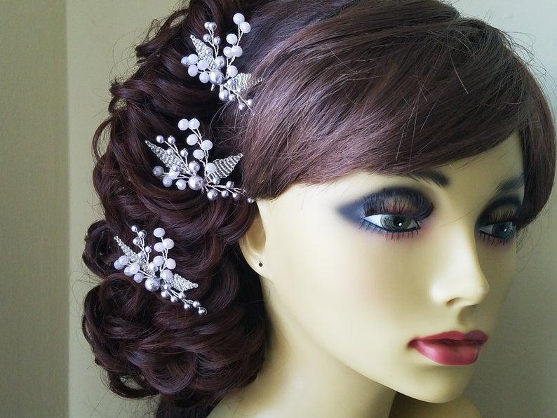 Wedding - Lavender Hair Pins, Bridal Lilac Hair Pieces, Wedding Lavender Headpiece, Lilac Hair Jewelry, Swarovski Lavender Hair Pins, Prom Hair Piece