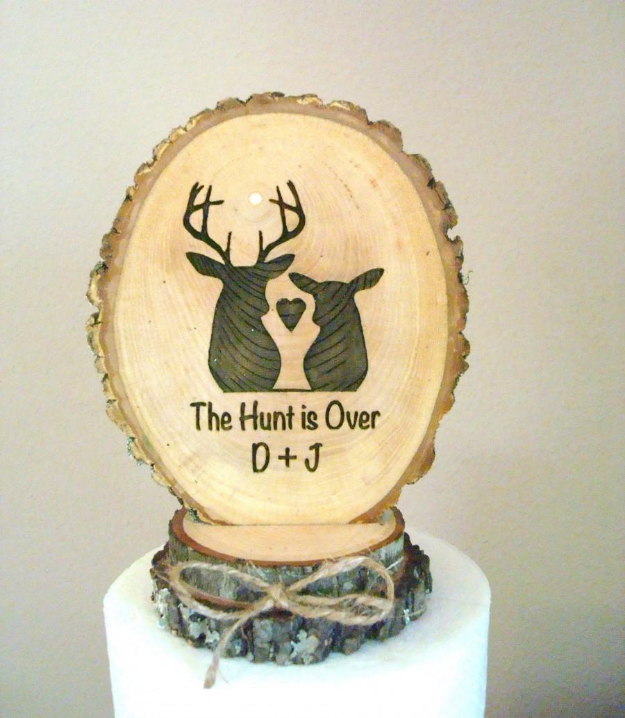 زفاف - Deer Hunter Cake Topper, The Hunt Is Over, Wedding Gift Engraved Wood
