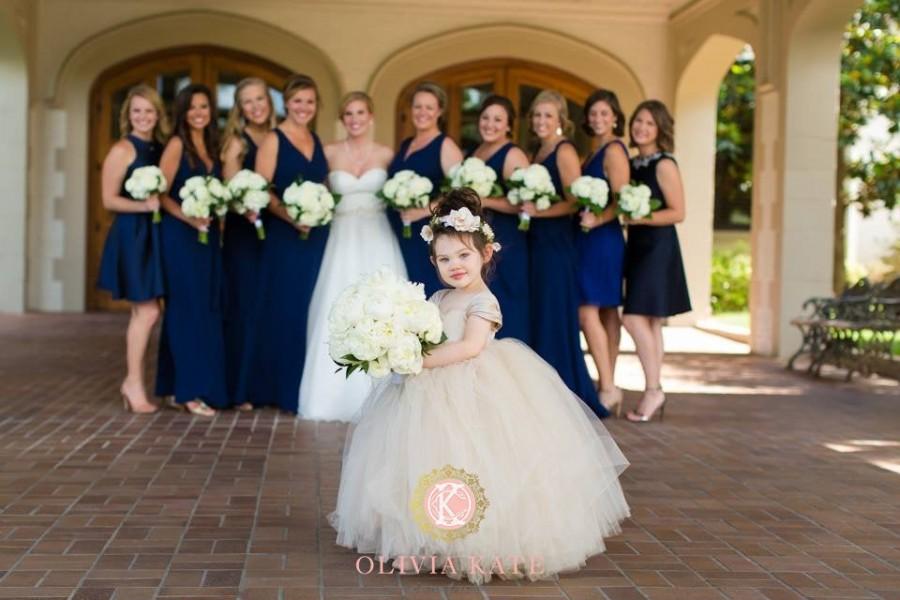 Wedding - Champagne Flower Girl Dress, Girls Wedding Tulle Dress, Toddler Princess Tutu Dresses, Champagne Weddings