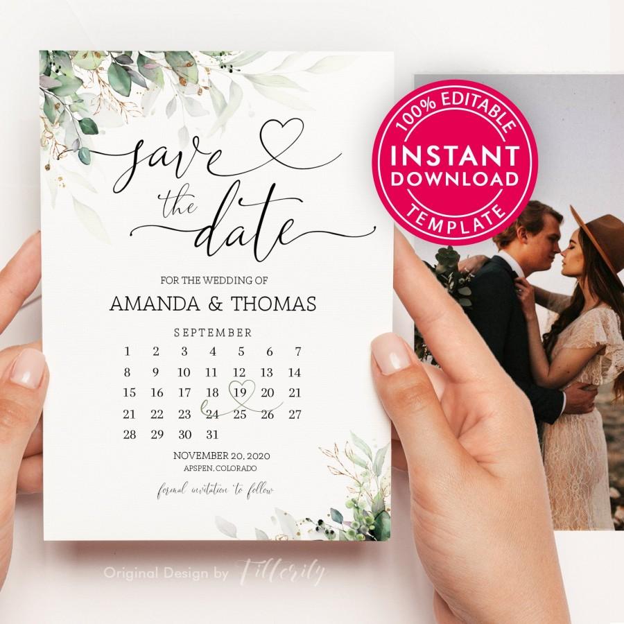 Hochzeit - Save The Date Calendar, Save The Date Template With Photo, Save The Date Cards, Save The Dates, Save The Date Postcard, Digital Download