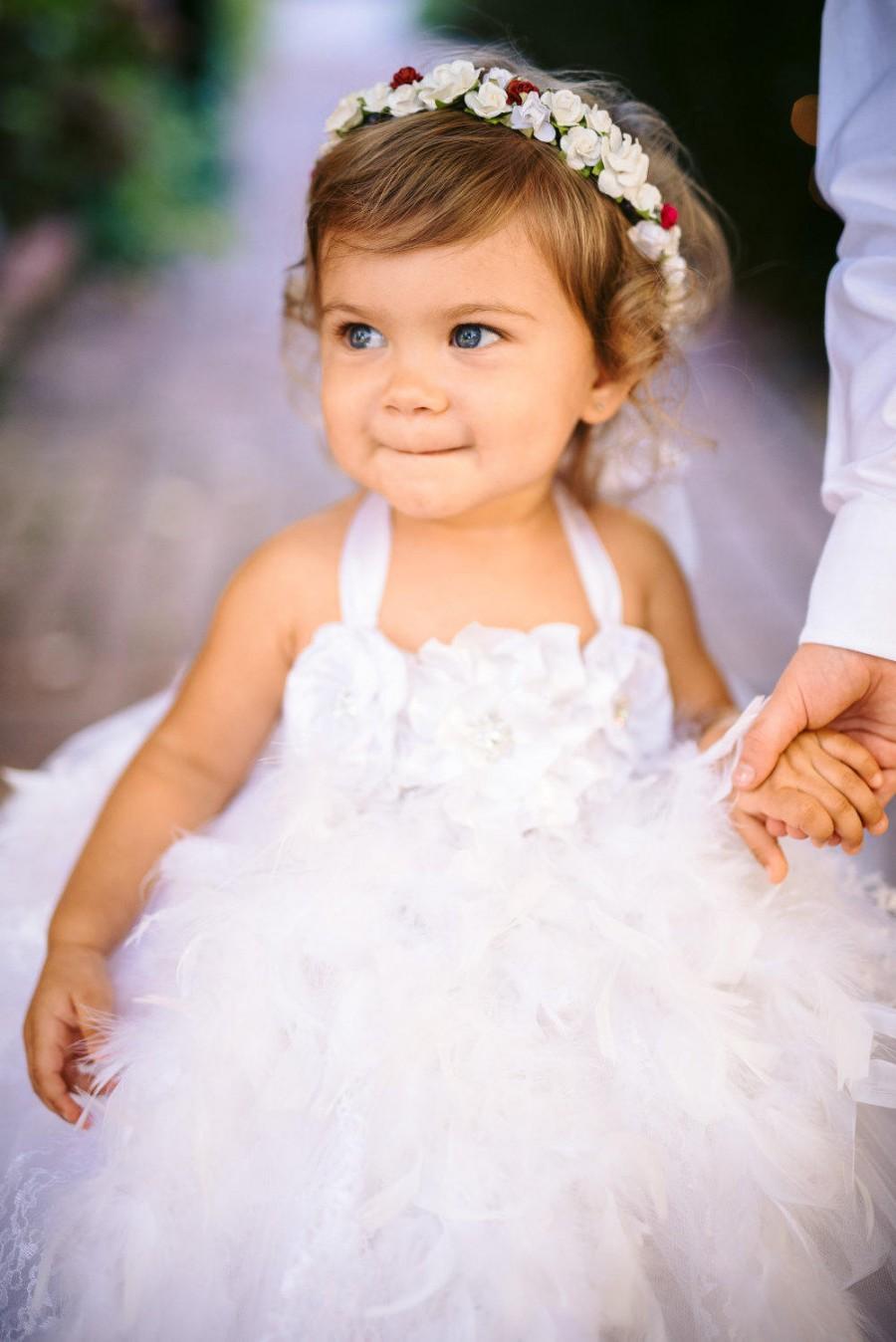 Hochzeit - FRANCESCA, feather tutu dress, feather dress, baby feather dress, christening gown, baptism gown, flower girl dress, pageant dress