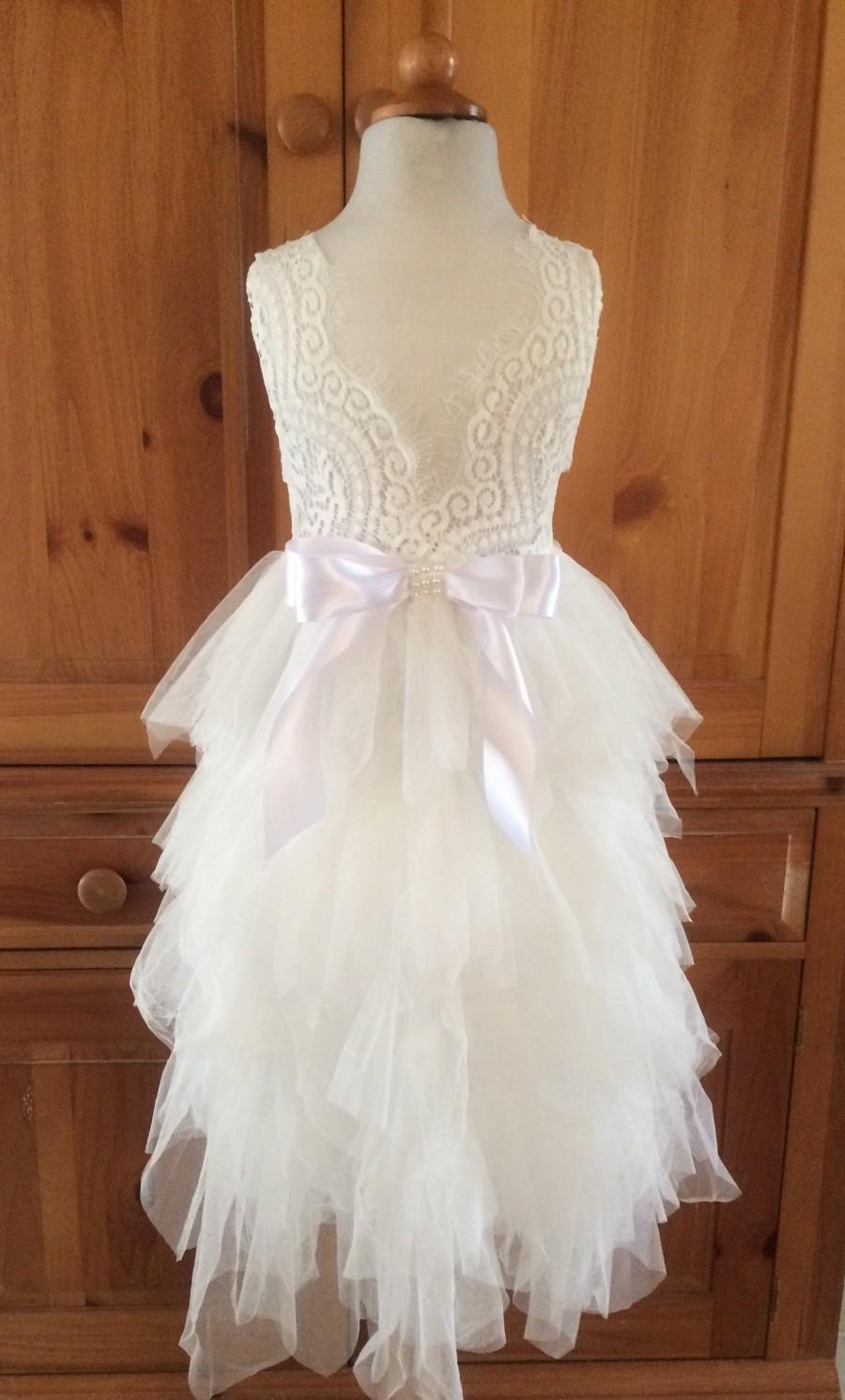 Hochzeit - White flower girl dress Lace flower girl dresses Ivory tutu dress Tulle dress Toddler dress Baby wedding dress Infant gown Birthday dress