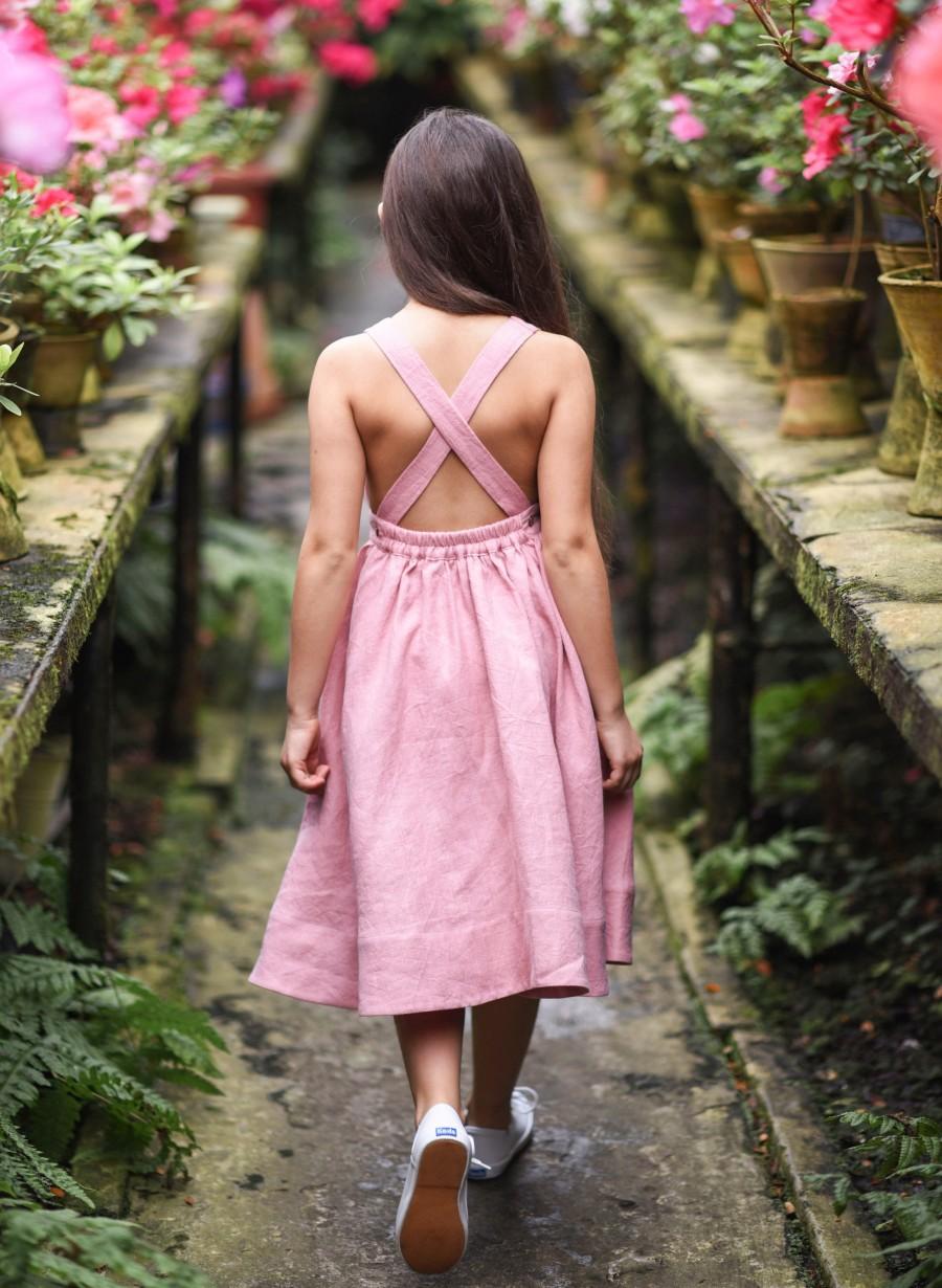Свадьба - Linen Sundress, Apron Dress, Linen Pinafore, Dusty Pink Linen, Flower Girl Dress, Summer Dress, Midi Dress, Linen Dress Girl, Rose Pink
