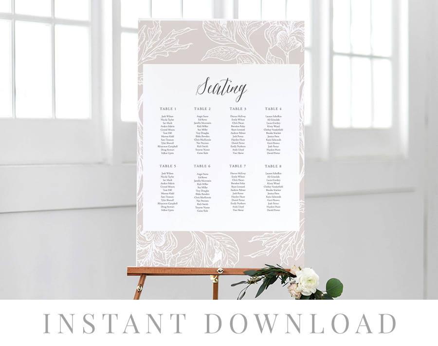 Wedding - Seating Chart INSTANT DOWNLOAD, Wedding Signage, DIY Printable Wedding Signs, Templett, Editable pdf, Rustic Invites, Neutral, Mayfield