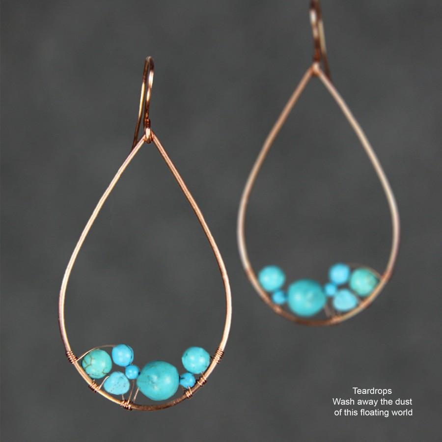 Hochzeit - Teardrop earrings,Turquoise,hoop earrings,handmade earrings,free US shipping