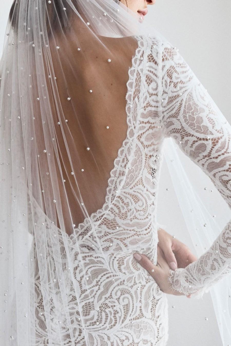 زفاف - Amelia Veil with pearl detail (veil with pearls, cape veil, wedding veil, bridal accessories)