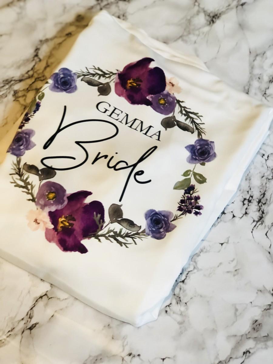 Свадьба - Purple floral,  bridal robe dressing gown personalised dressing gown bridal dressing down, rose gold, personalised name dressing gown