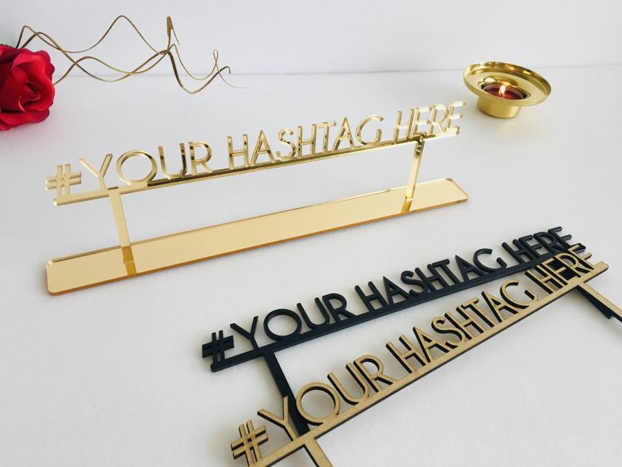 زفاف - Custom Wedding Hashtag Sign Personalized Laser Cut Name Instagram Sign Acrylic # Hashtag Social Media Freestanding Tag Tabletop Wooden Signs