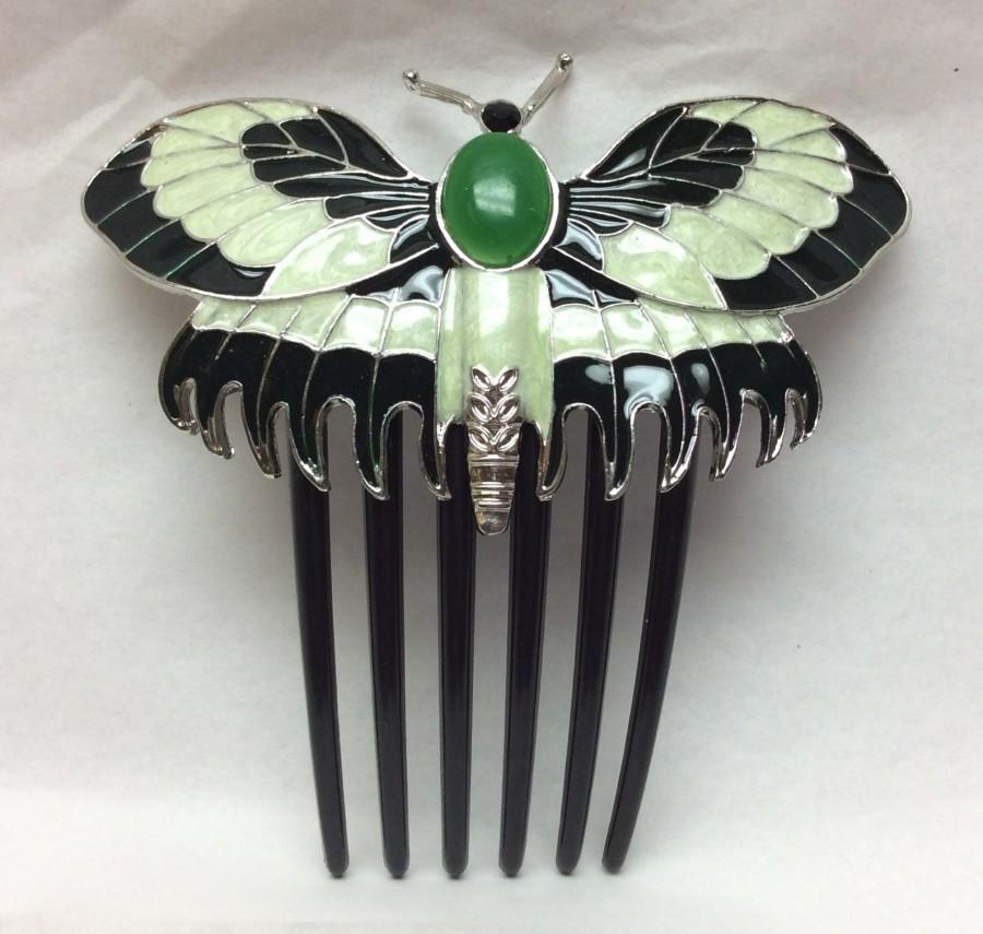 Hochzeit - Elegant, Beautiful Titanic Inspired Rose's Butterfly Hair Comb, Accessory for All Occasions, Green & Black Enamel (HC 25)