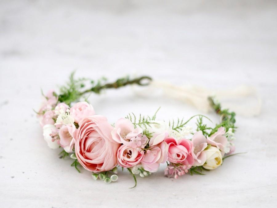 Свадьба - Blush flower crown wedding, peony flower weath, bridesmaid flower crown, floral bridal headpiece