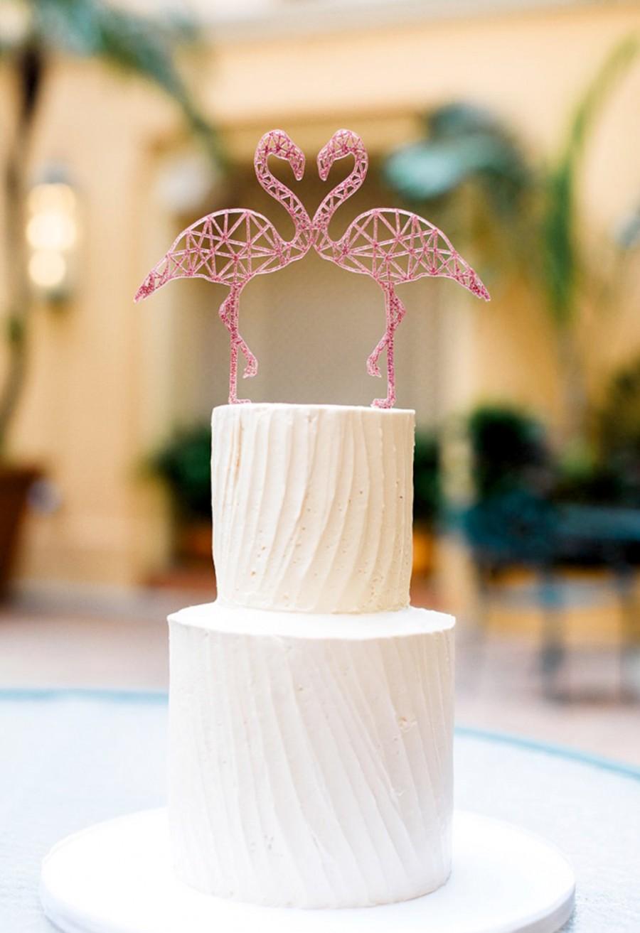 زفاف - Bridal Shower Flamingo Cake Topper Geometric Modern Boho Party Cake Topper Flamingo for Engagement or Wedding Cake Decor (Item - FLA200)