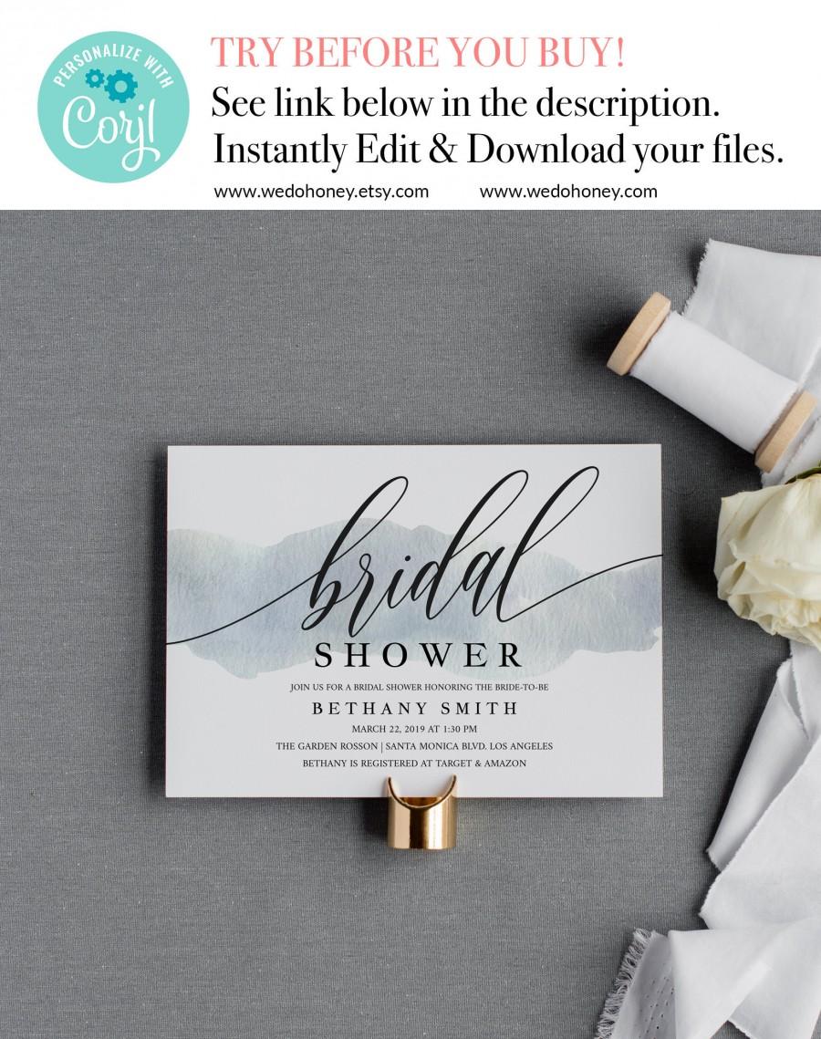Hochzeit - Modern Bridal Shower Invitations Printable, Editable Calligraphy Wedding Invite, Instant Download, Sizes: 5x7'' and 4x6'' #0033_2