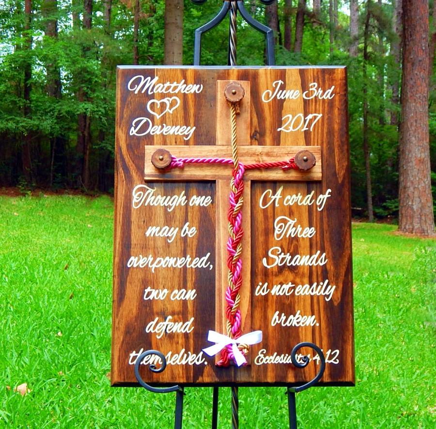Hochzeit - Cord Of Three Strands Wedding, Unity Braids®, Unity Wedding Wood Cross, Wedding Wood Signs, Unity Rope Sign, Wooden Cross, Gods, Knot, Lasso