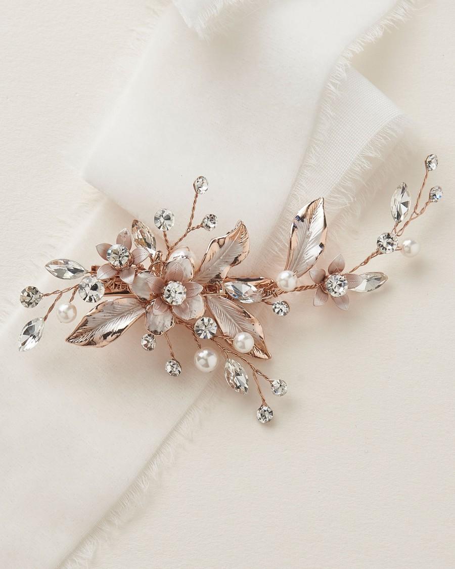 Hochzeit - Rose Gold Floral Clip, Bridal Pearl Headpiece, Wedding Clip, Floral Wedding Clip, Hair Clip, Bridal Hair Accessory, Wedding Headpiece ~2276