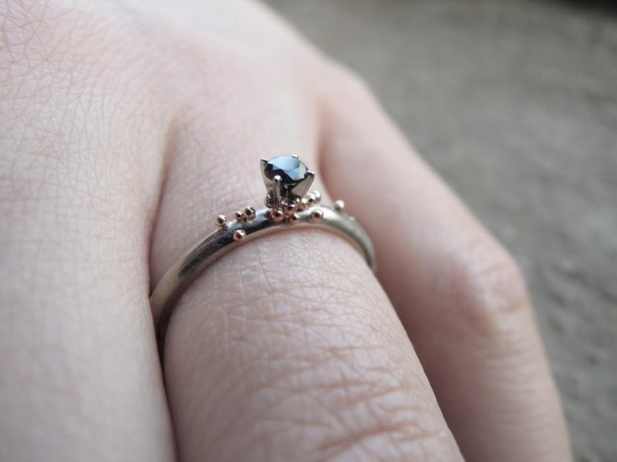 زفاف - Black Diamond Solitaire Engagement Ring - Delicate Elegant Sustainable - Sustainable Solid Gold 10K 14K White Recycled Rose Engagement Ring