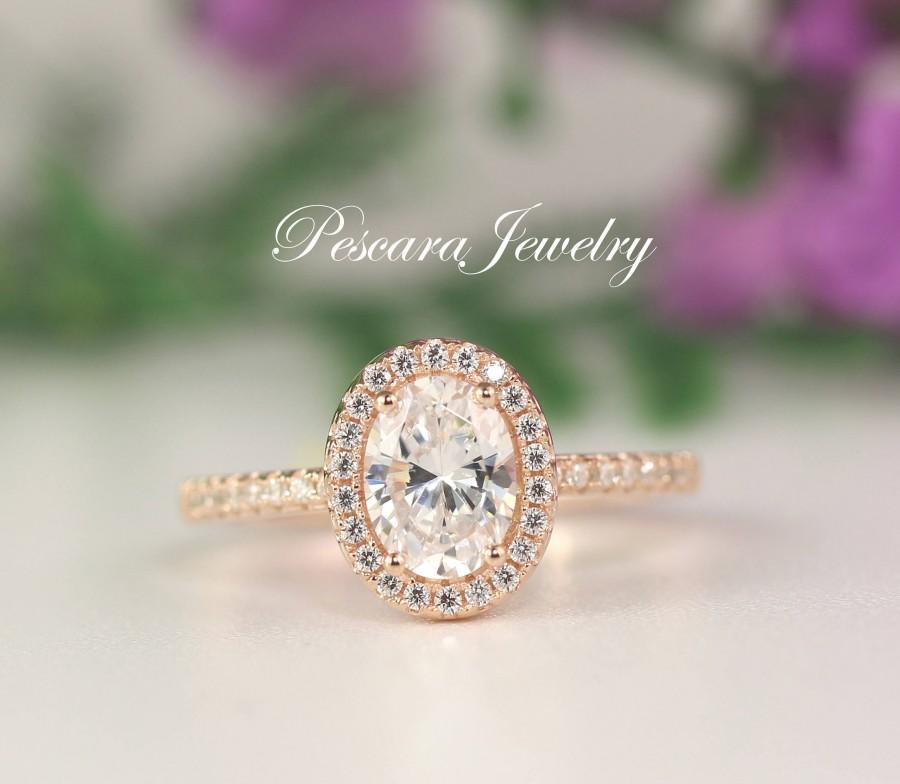 Свадьба - 1.5 Carat Rose Gold Engagement Ring, Oval Halo Ring, Oval Cut Ring, Wedding Ring, Promise Ring