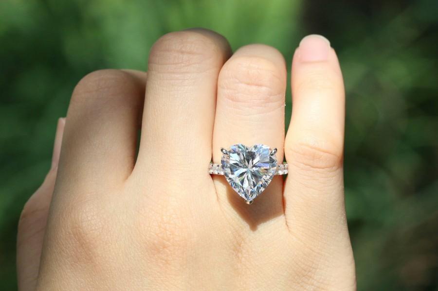 زفاف - 10 ctw (14mm) Heart Solitaire Ring, Engagement Ring, Anniversary Ring, Cocktail Ring, Heart Ring, Diamond Stimulant CZ Ring