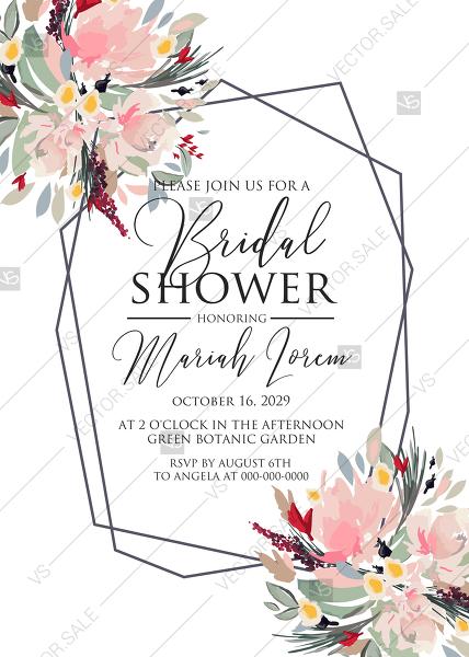زفاف - Watercolor wreath garden flower Baby Shower Invitation editable template card PDF 5x7 in invitation maker