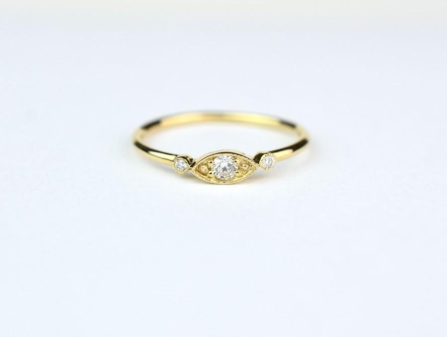 زفاف - Evil Eye Ring / Diamond Ring / 14k Gold Dainty Diamond Ring / Gold Minimalist Diamond Ring / Gold Stackable Ring / Delicate Diamond Ring