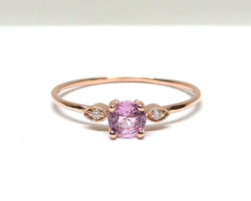 Hochzeit - Pink Sapphire Ring / 14k Rose Gold Pink Sapphire Ring with Diamonds / Pink Sapphire Engagement Ring / Diamond and Pink Sapphire Ring