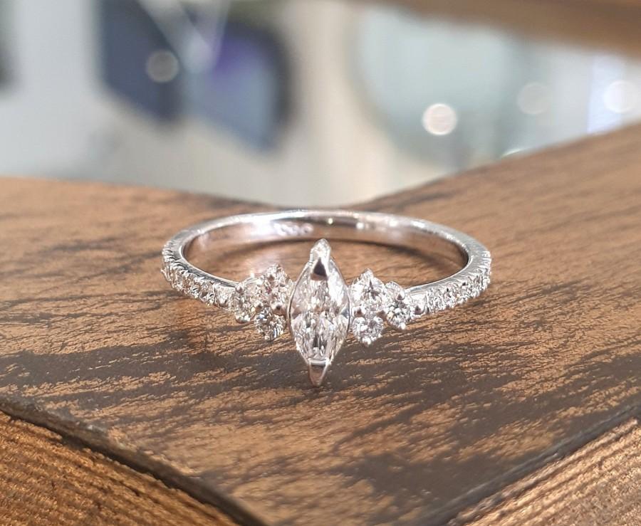 Wedding - Dazzling White Gold Half Eternity Marquise Engagement Ring