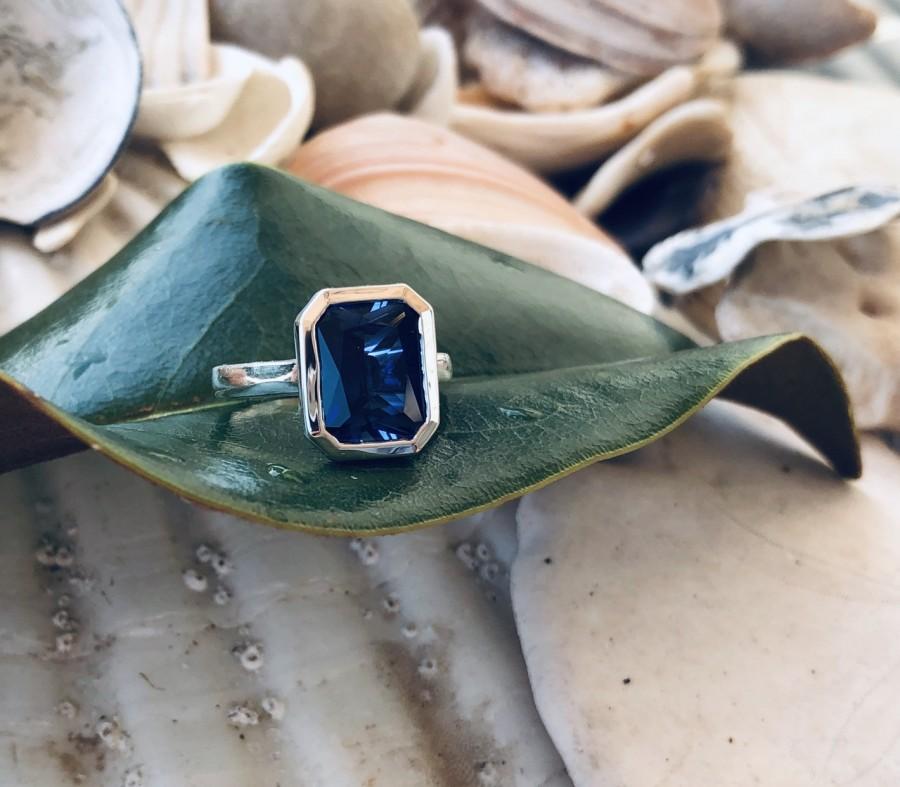 زفاف - Sapphire Ring, Sapphire Engagement Ring, Radiant Cut Ring, Radiant Cut Sapphire, Bezel Set Sapphire Ring, September Birthstone