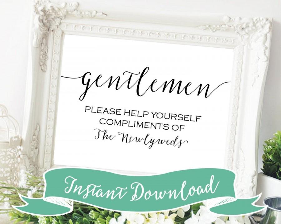 Свадьба - SALE PRINTABLE 5 x 7 Gentlemen Please Help Yourself Compliments of the Newlyweds. Men's Wedding Bathroom basket Sign. Sign for Restroom.