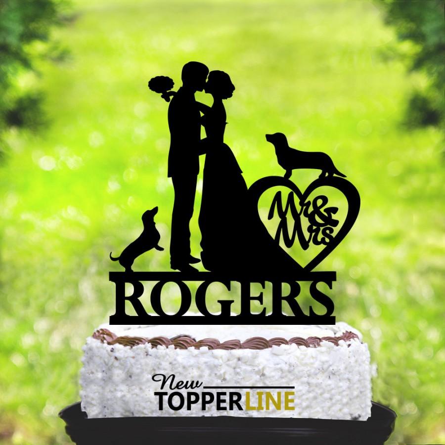 Wedding - Wedding cake topper with dogs,cake topper + dogs,silhouette cake topper for wedding with pets,bride and groom cake topper with dogs (2137)