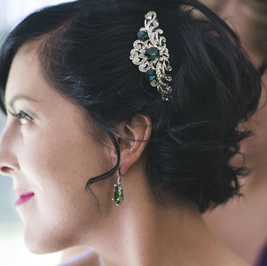 زفاف - Emerald Green Hair Comb,Crystal Green Bridal Comb,Emerald Green Wedding Hair Accessory,Prom Bridesmaid Comb,Rhinestone Hair Pin,Boho Hair