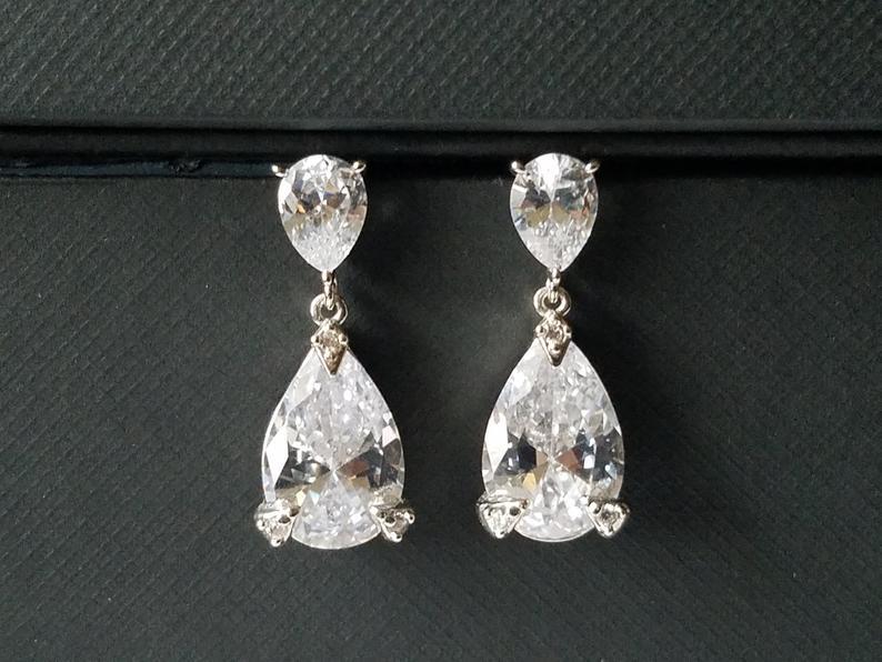Mariage - Crystal Bridal Earrings, Teardrop Crystal Silver Earrings, Wedding Jewelry, Cubic Zirconia Bridal Earrings, Wedding Jewelry, Crystal Jewelry