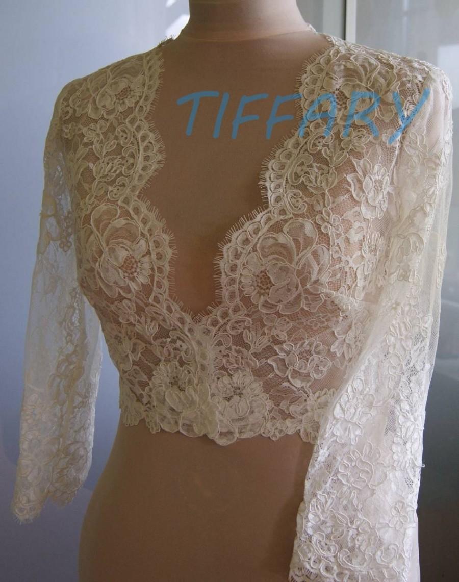 زفاف - Wedding top,bolero, jacket of lace alencon 3/4 sleeve, long sleeve . Unique beautiful, romantic bridal jacket, bolero AMBER