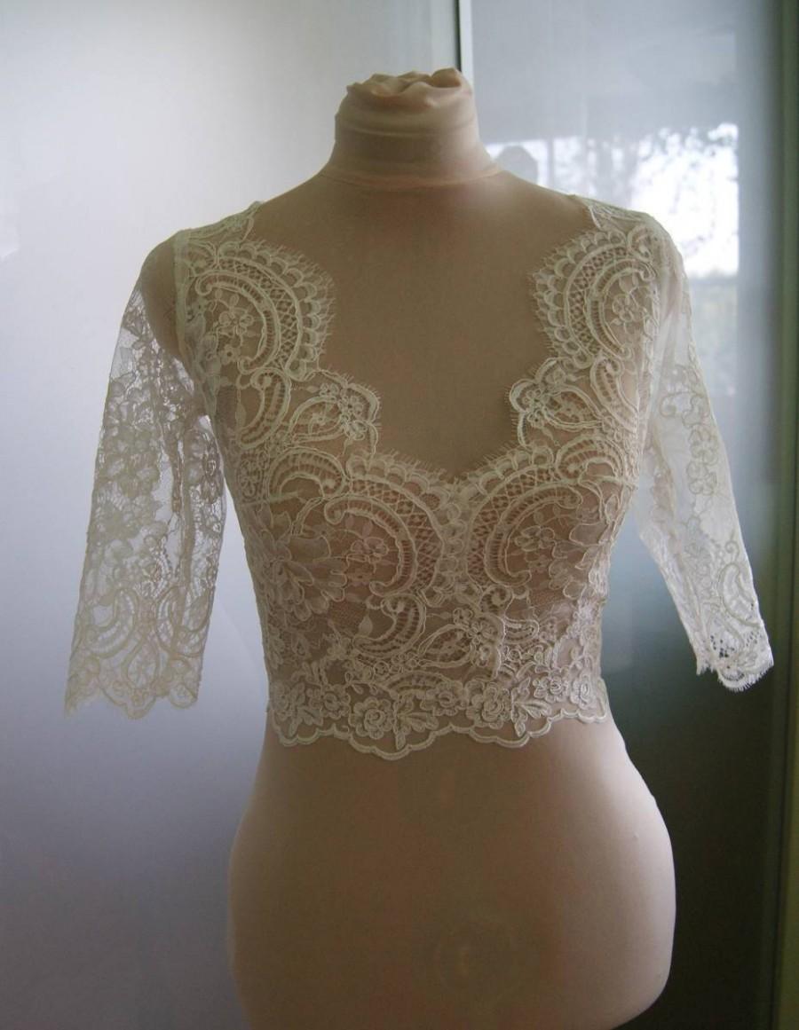 Свадьба - Wedding bolero, top, jacket of lace,alencon, sleeve long or 3/4 or short front of a full,  . Romance lace bridal bolero MARGIE